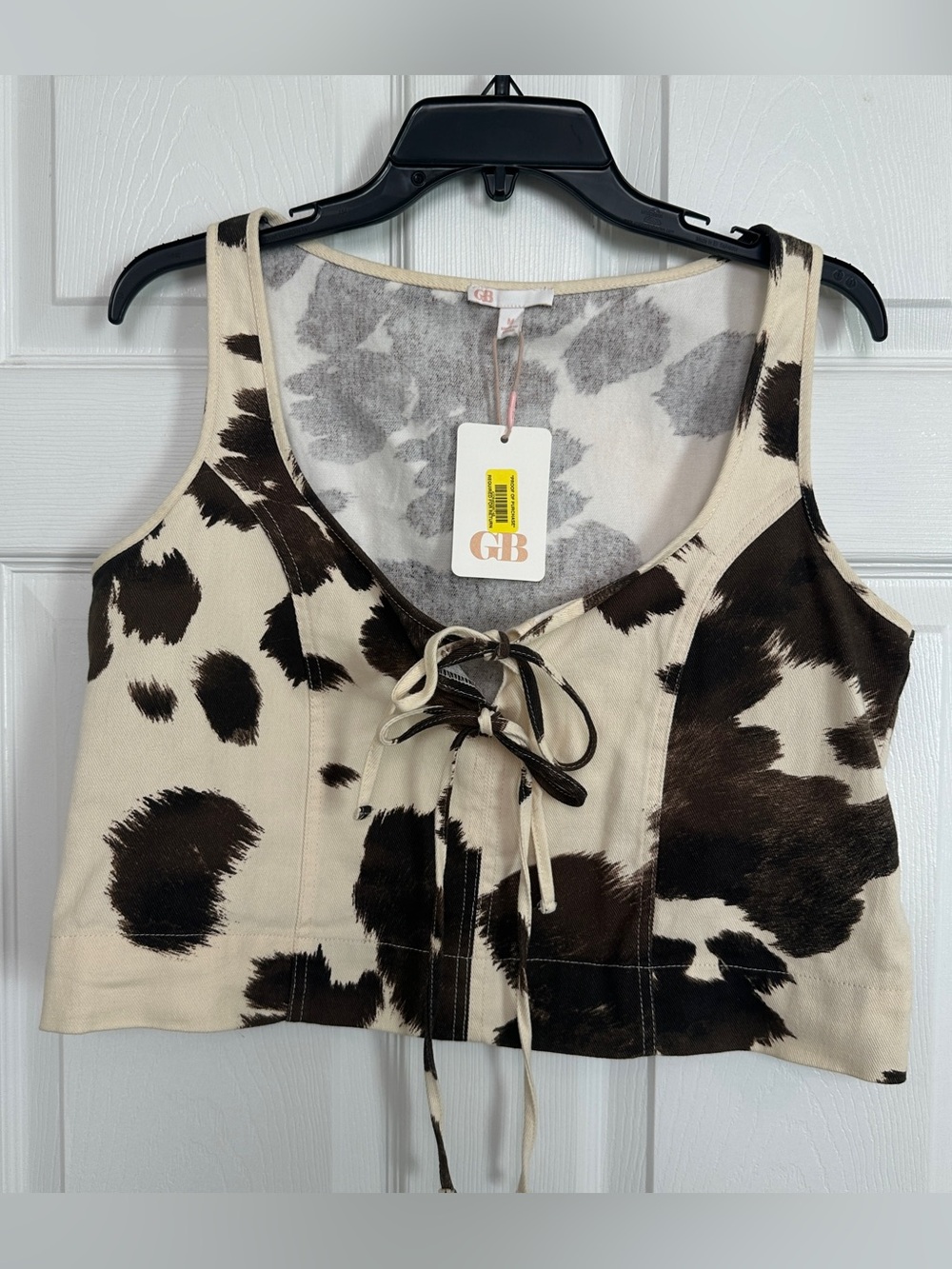 Gianni Bini Brown and Cream Cowprint Lace-Up Crop Tank